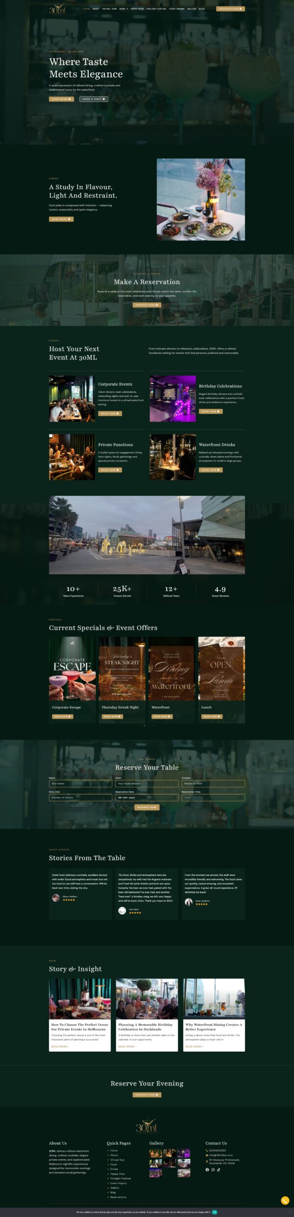 30ML Bar & Restaurant website designed by Duggal Infotech