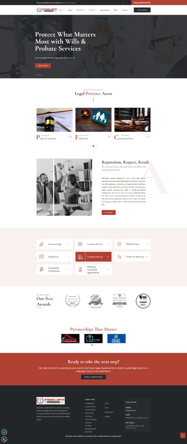 Affordable Lawyers Melbourne website designed by Duggal Infotech