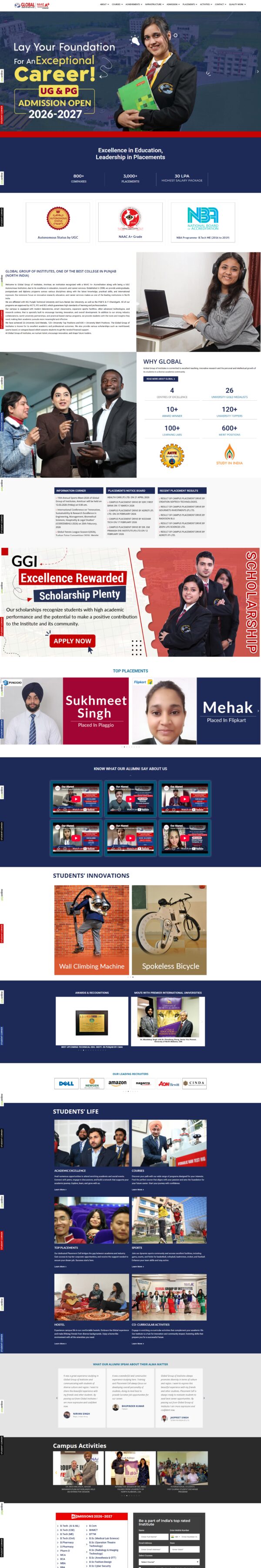 Global Institutes website designed by Duggal Infotech