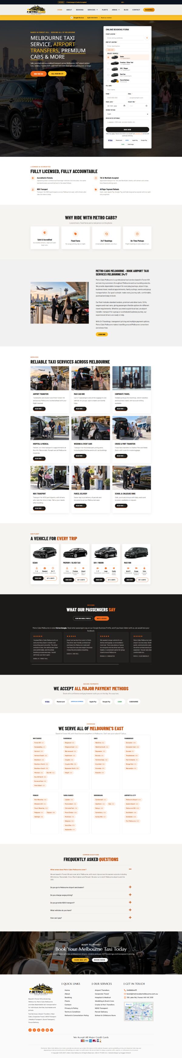 Metro Cabs Melbourne website designed by Duggal Infotech